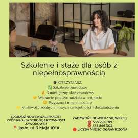 Szkolenie i staż dla osób z niepełnosprawnością