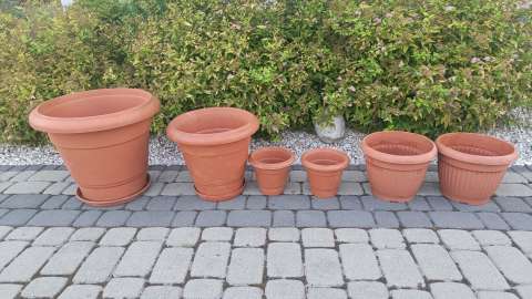 DONICZKI z tworzywa 42cm 32cm 23cm 17cm ceglany brąz / 6 szt. + Gratis