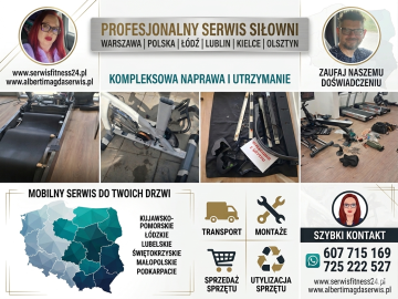 Serwis sprzętu na siłowni, jednostki wojskowe, szpitale, hotele, szkoł