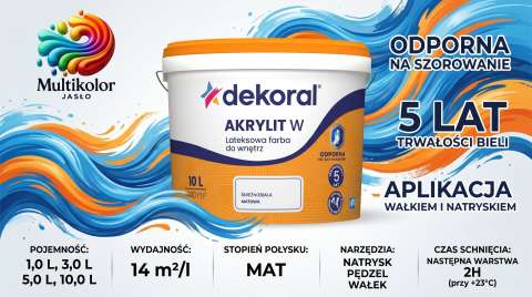 Farba Akrylit Dekoral Biała 10 L Lateksowa Matowa Do Ścian i sufitów