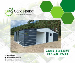 garaż blaszany 6x6 + wiata 4m premium
