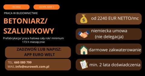 Betoniarz/Ekipa/Prefabrykacja/Od Zaraz