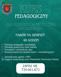 Kurs pedagogiczny dla instruktorów praktycznej nauki zawodu