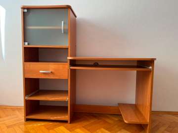 Biurko komputerowe z dostawką, szufladą i szafką + półka zawieszana