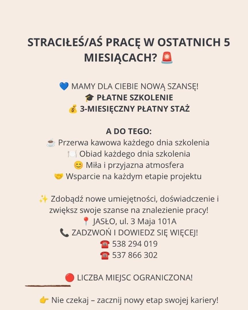 Staże dla osób które utraciły pracę