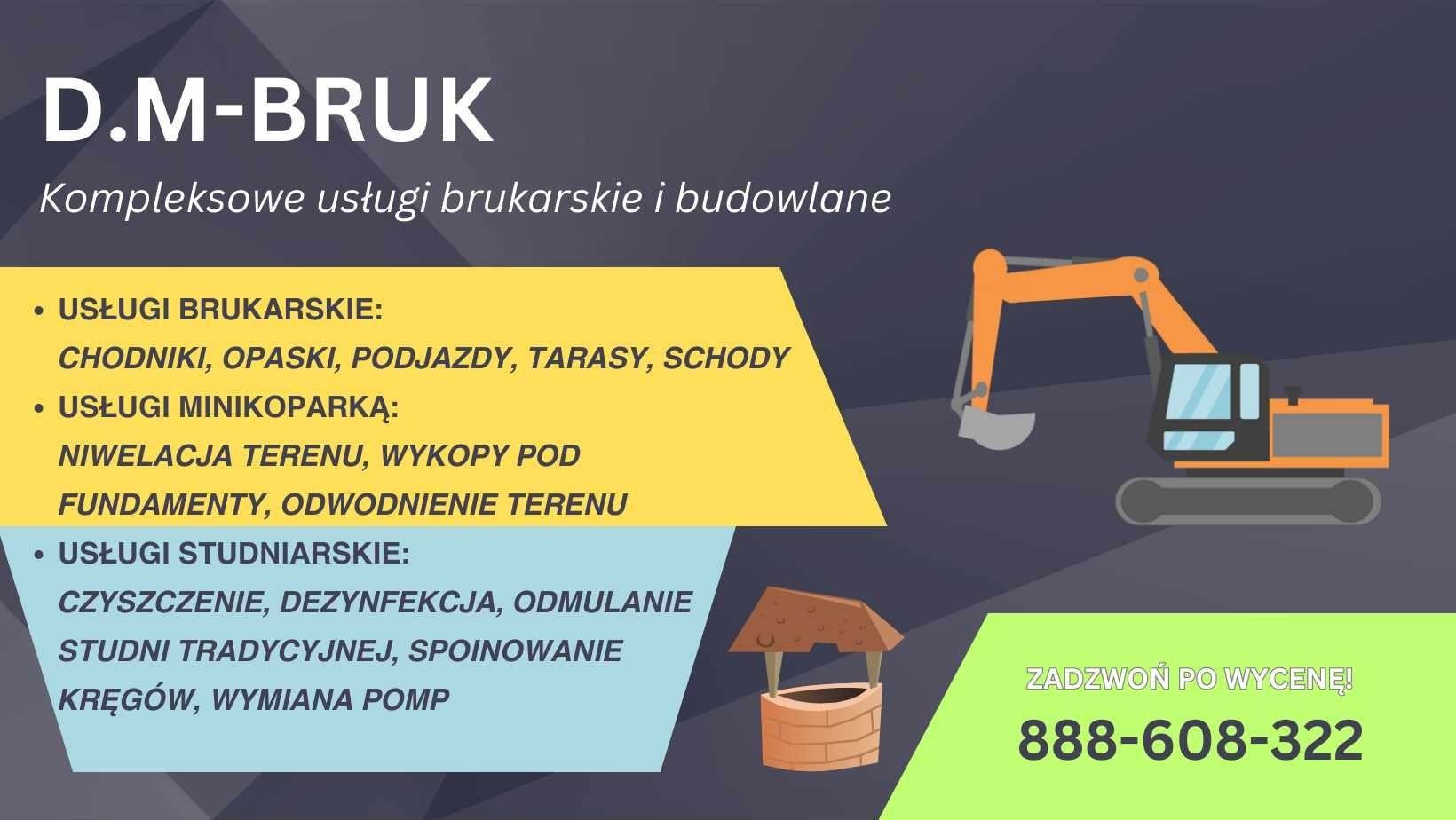 Usługi brukarskie, studniarskie, minikoparką