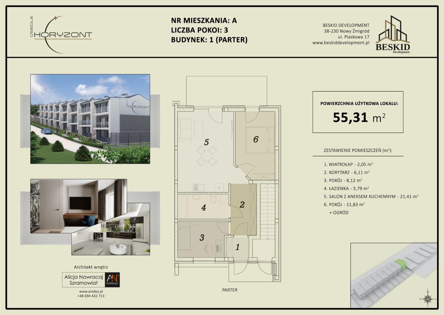 Rzeszów/Dom/Szeregówka, 55,31m2, 3 pokoje z ogrodem, os. Matysówka