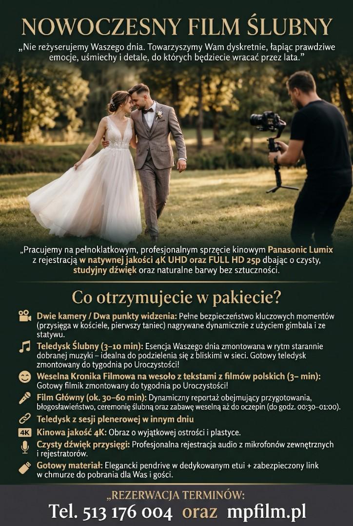 Nowoczesny Film Ślubny. Dwie kamery pełna klatka Panasonic Lumix