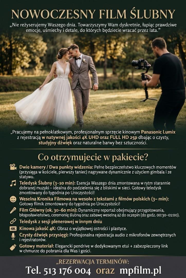 Nowoczesny Film Ślubny 4K Foto+Wideo dron