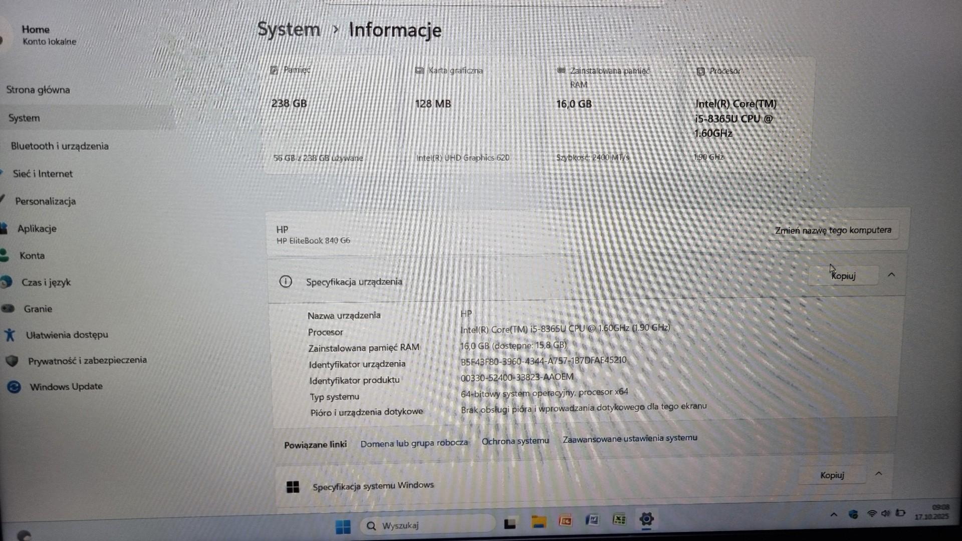 hp elitebook 840 g6 14" full hd ips i5-8365u 16gb ram 256gb ssd win11