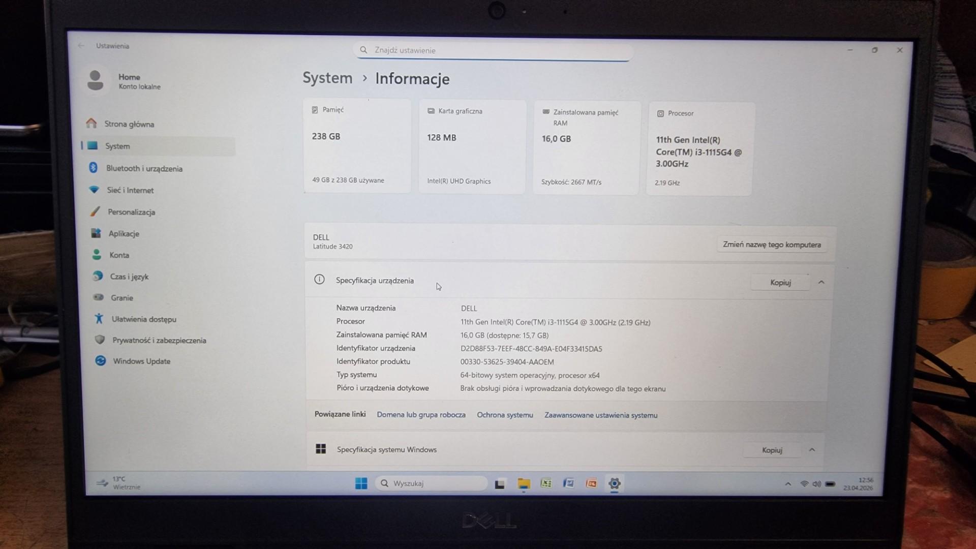 dell latitude 3420 14" fhd ips i3-1115g4 16gb ram ssd windows 11