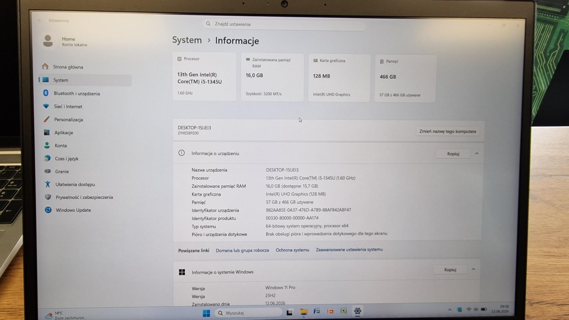 lenovo thinkpad t14 gen 4 fhd ips i5-1345u 16gb ddr5 500gb ssd windows