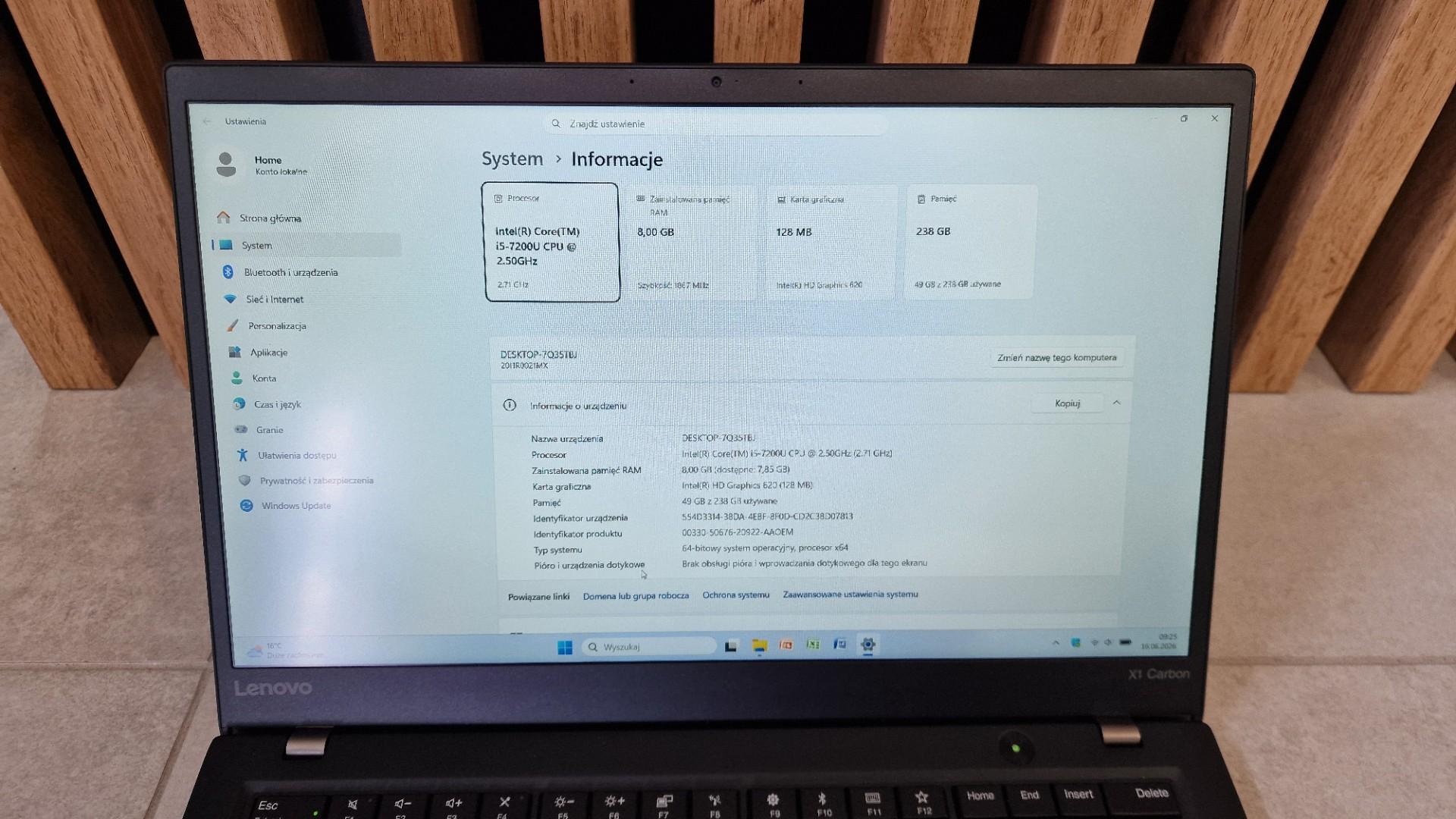 Lenovo X1 Carbon 5th Intel Core i5-7200U 8GB 256GB SSD Win11