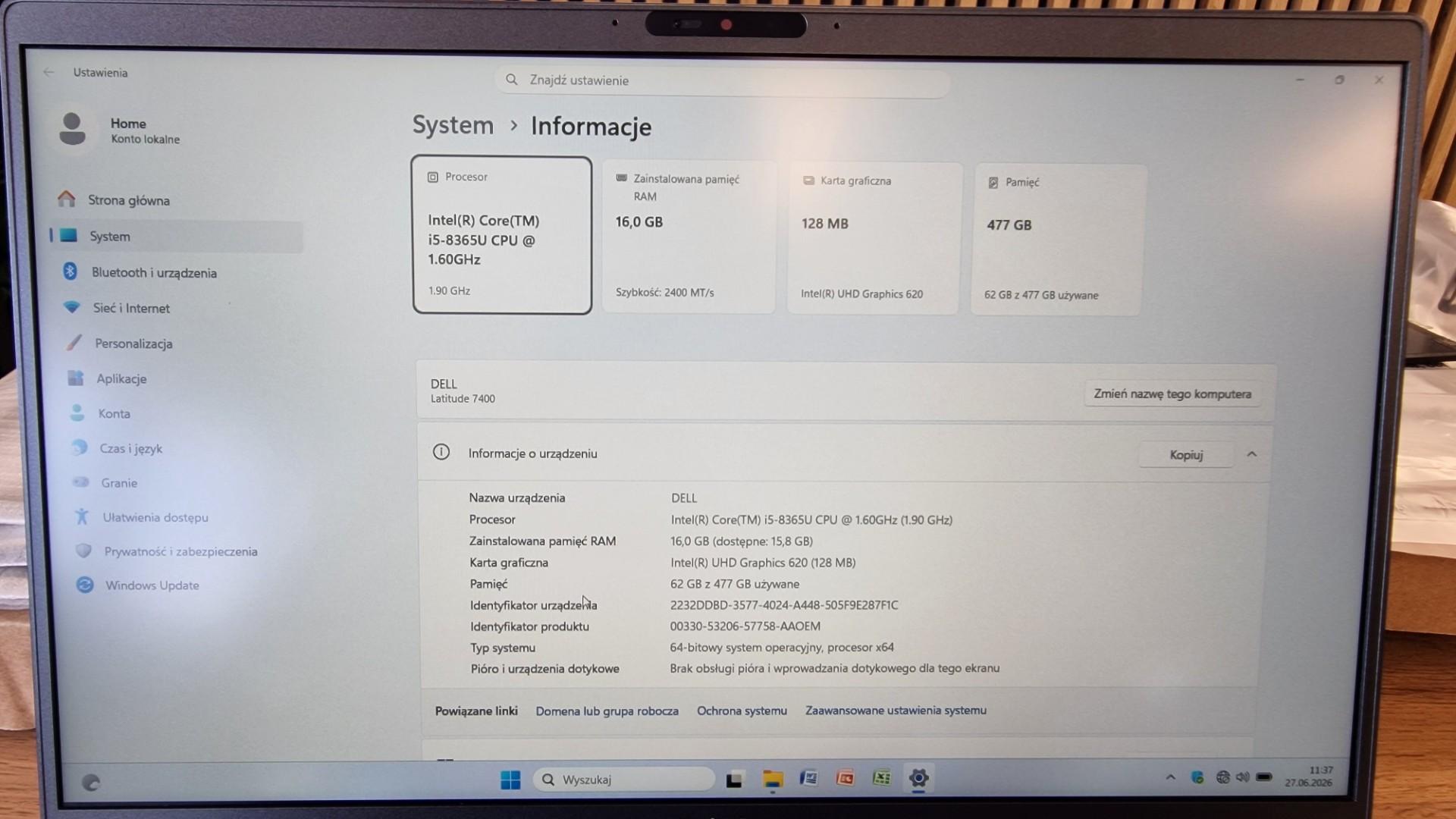 dell latitude 7400 14" fhd ips i5-8365u 16gb ram 512gb ssd windows 11