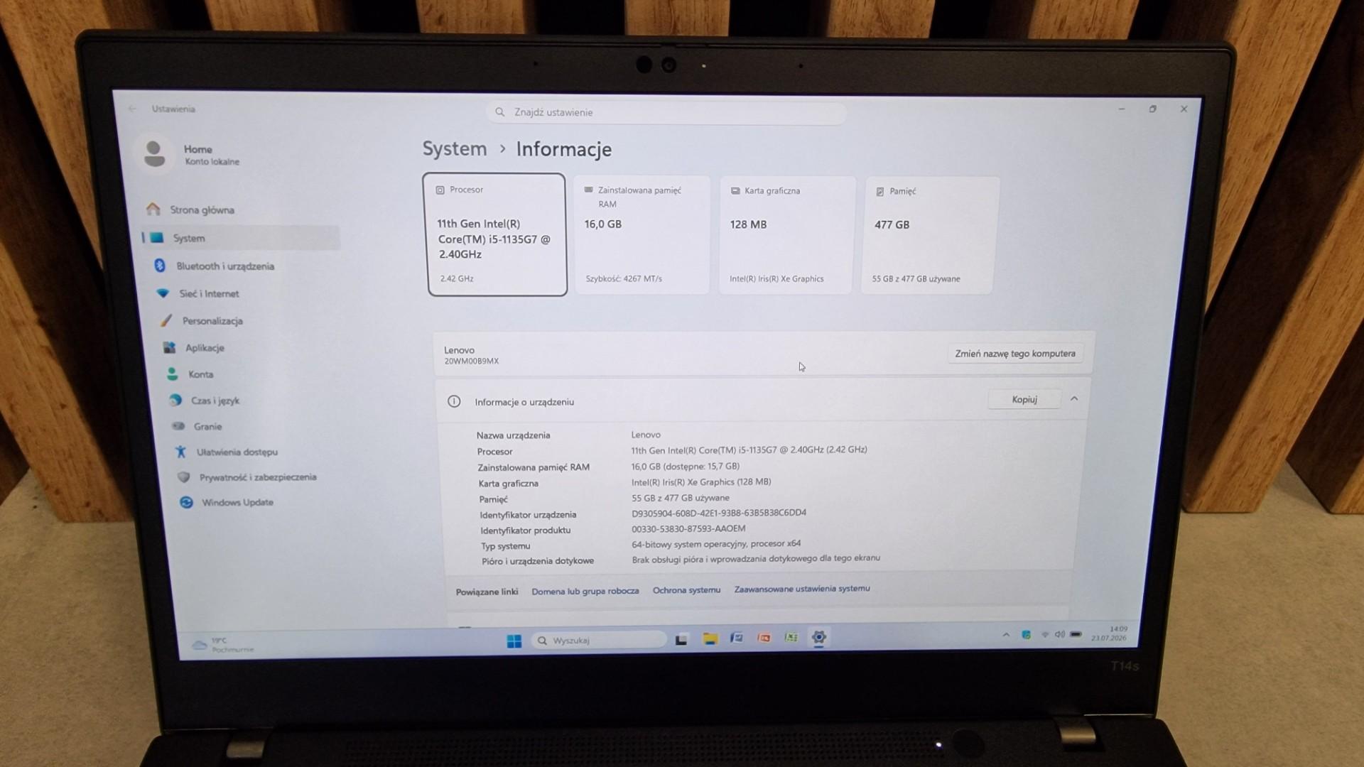 Lenovo ThinkPad T14s Gen 2 Full HD IPS 400 nit i5-1135G7 16GB Ram 512G
