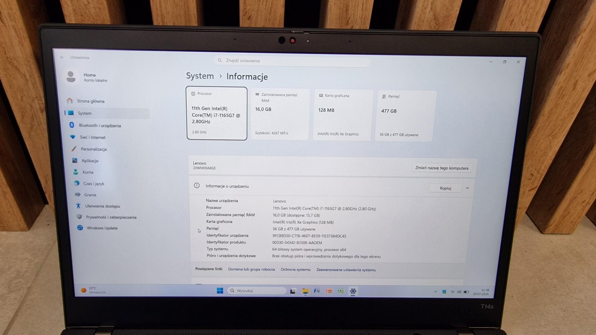 lenovo thinkpad t14s gen 2 fhd ips 400 nit i7-1165g7 16gb ram 512gb ss