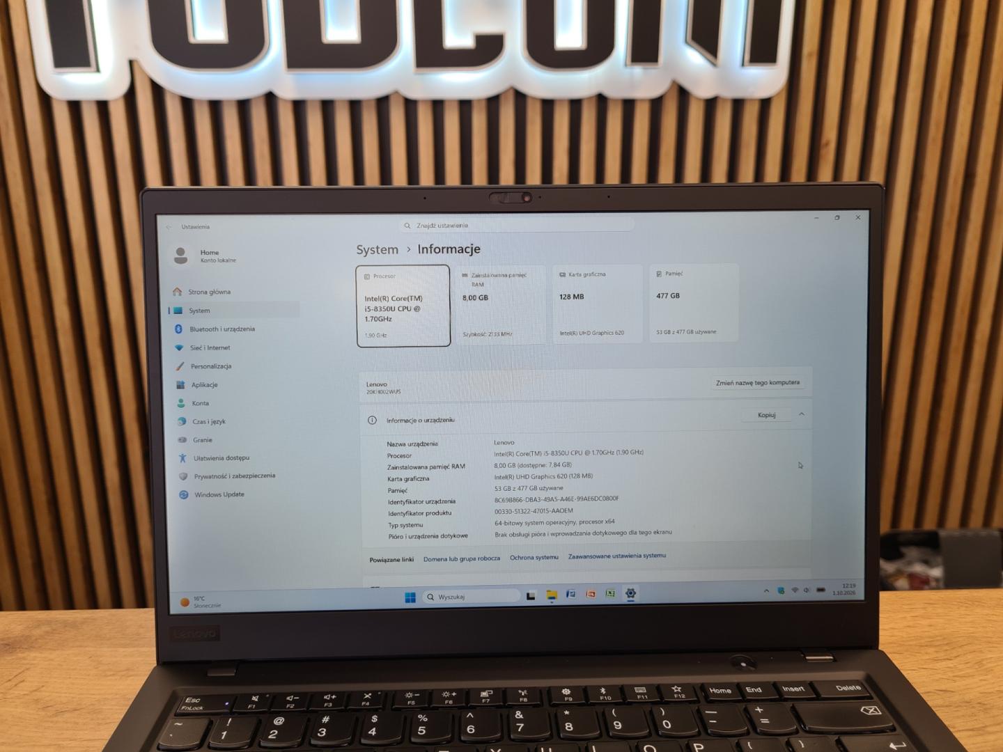 lenovo x1 carbon 6th 14" fhd ips i5-8350u 8gb 512gb ssd win11