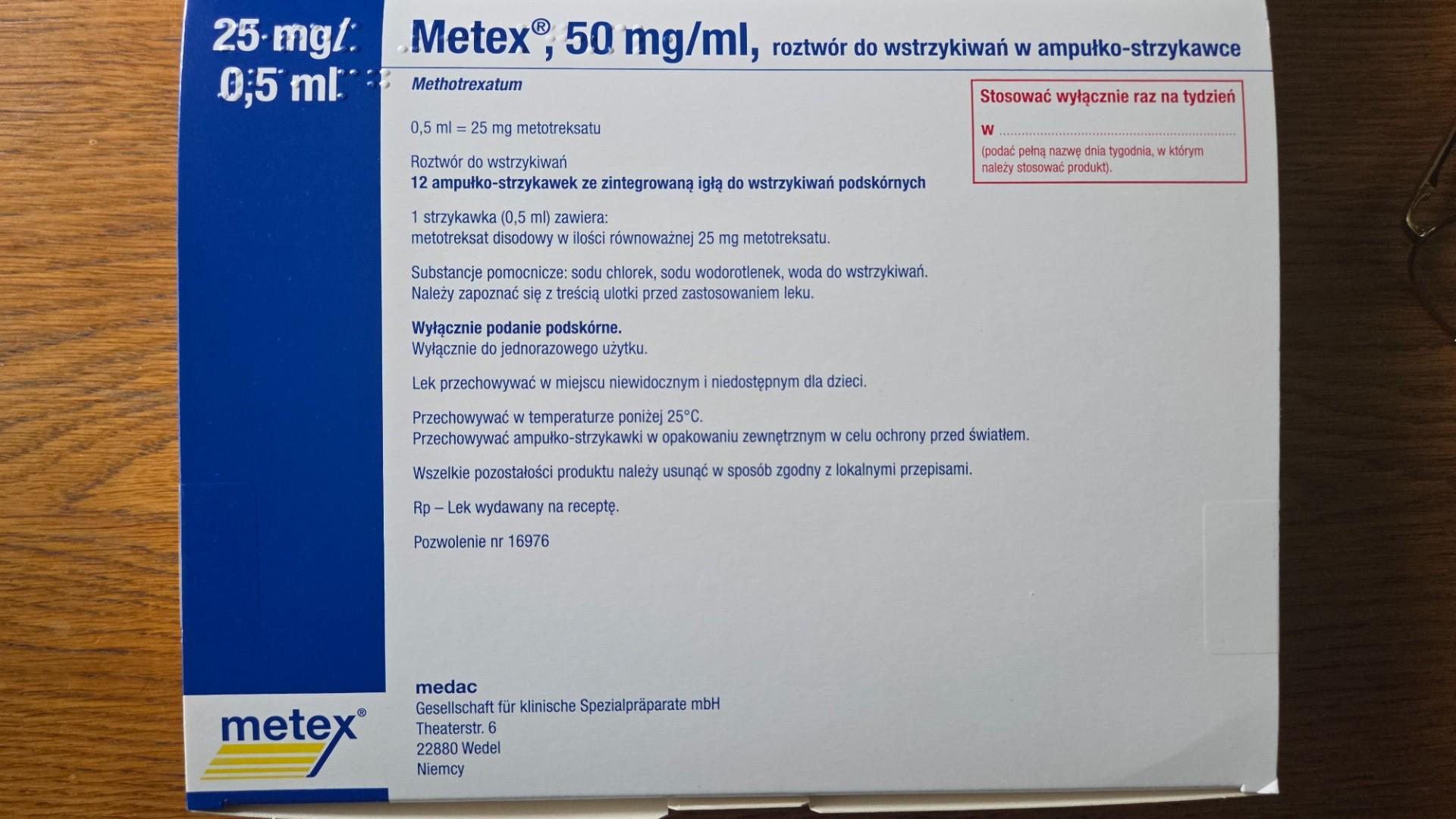 Oddam za darmo METEX 50mg/ml roztwór do wstrzykiwania w ampułko-strzyk