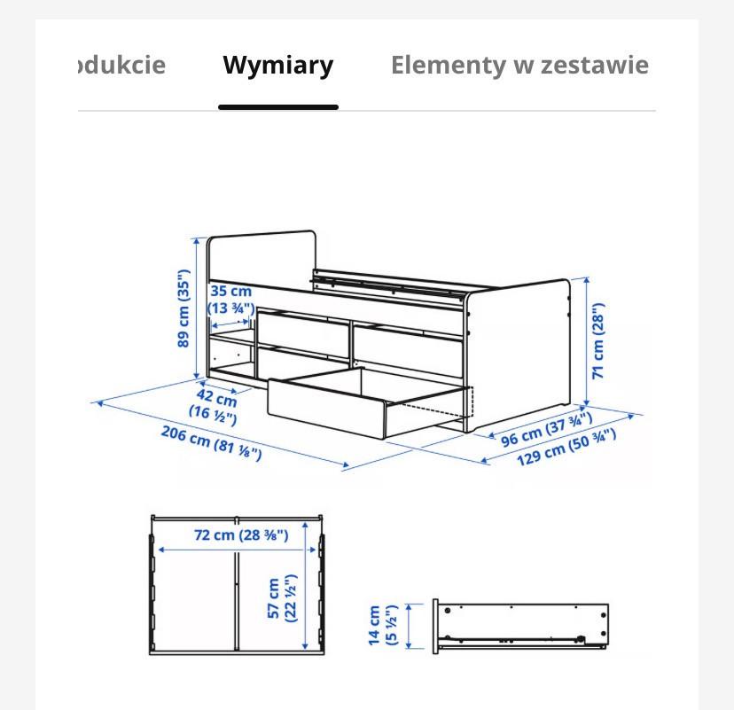 łóżko z szufladami slakt 90/200 z ikea
