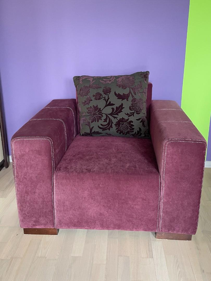 Sofa z funkcją spania + fotel + duża pufa