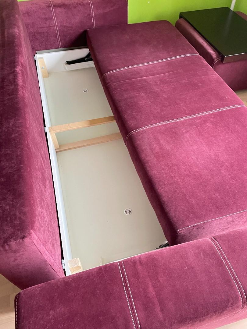Sofa z funkcją spania + fotel + duża pufa
