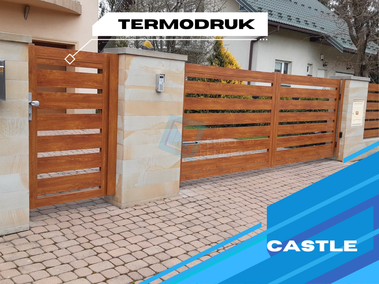 TERMODRUK Drewnopodobne ogrodzenie aluminiowe, bramy, przęsła, furtki