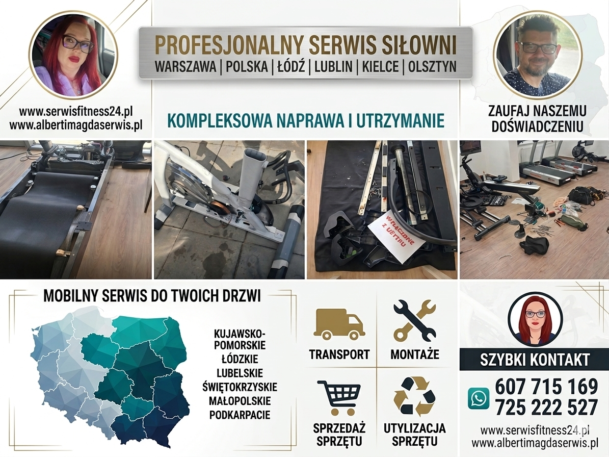 Serwis sprzętu na siłowni, jednostki wojskowe, szpitale, hotele, szkoł