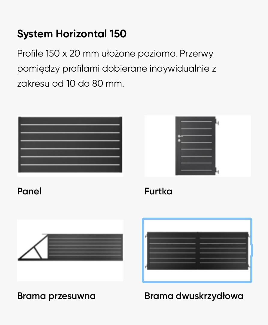 Przęsło ogrodzeniowe aluminiowe   HORIZONTAL 150mm