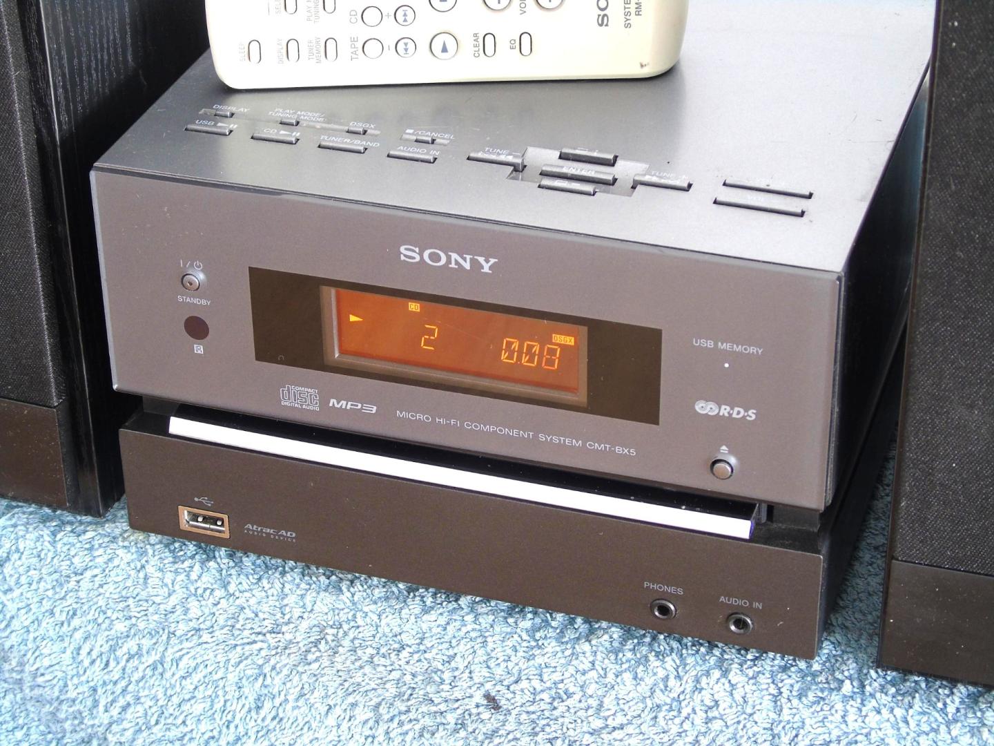 wieża sony pilot usb mp-3 cd rds aux kol. dostawa