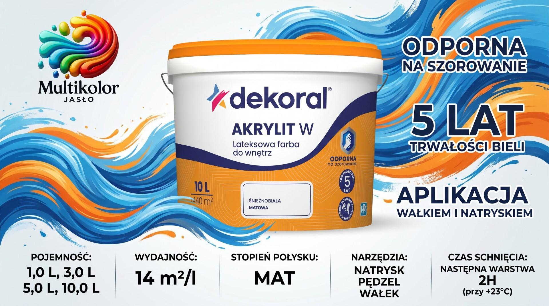 Farba Akrylit Dekoral Biała 10 L Lateksowa Matowa Do Ścian i sufitów