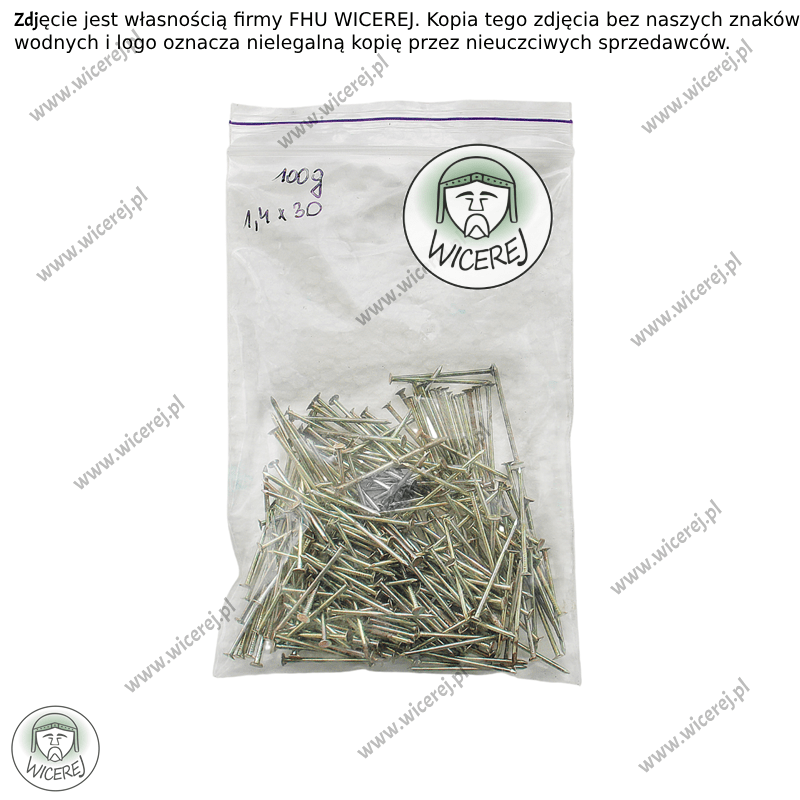 Gwoździe do zbijania ramek 1,4 x 30mm - 100g stal ocynkowana