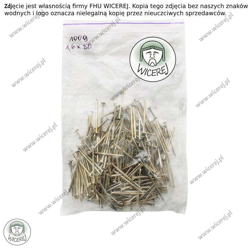 Gwoździe do zbijania ramek 1,6 x 30mm - 100g stal ocynkowana