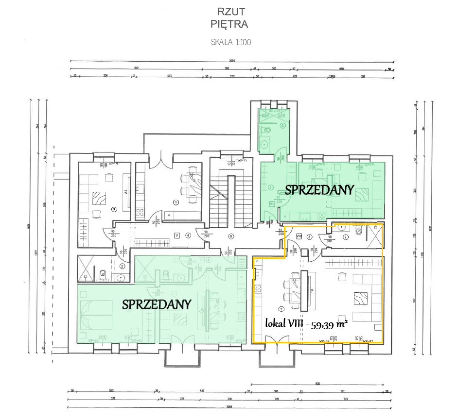 Lokal mieszkalny (8) w centrum Jasła, I piętro, 59,39 m.kw. + piwnica