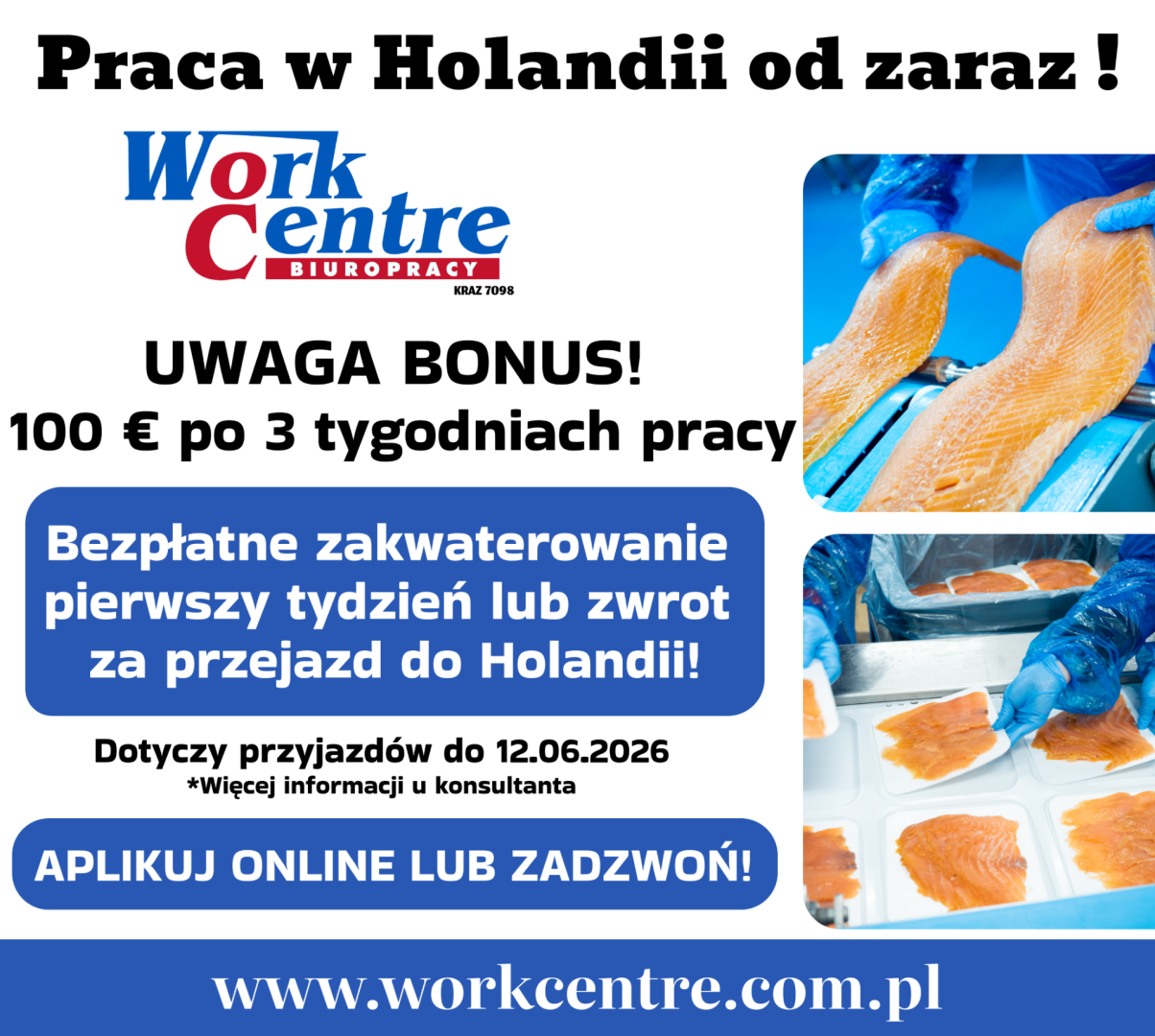 Pakowanie ryb (k/m) Oferta pracy w Holandii - BONUS
