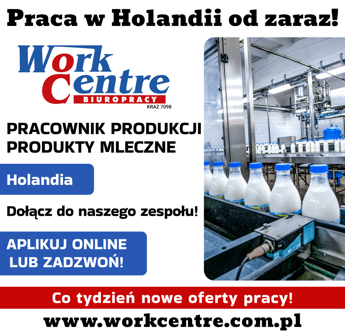 Pracownik produkcji - produkty mleczne (k/m) Oferta pracy w Holandii
