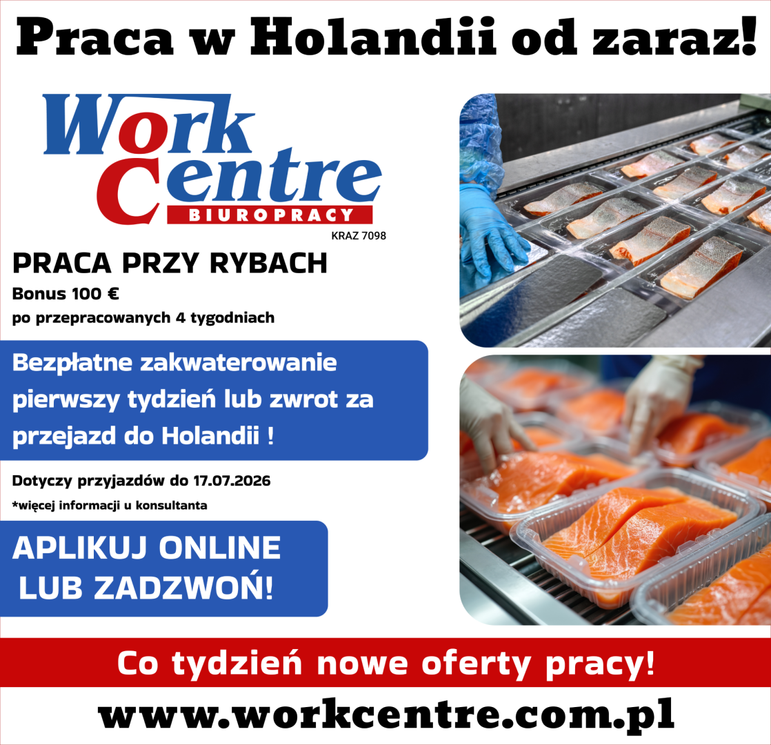Pakowanie ryb (k/m) Oferta pracy w Holandii - BONUS