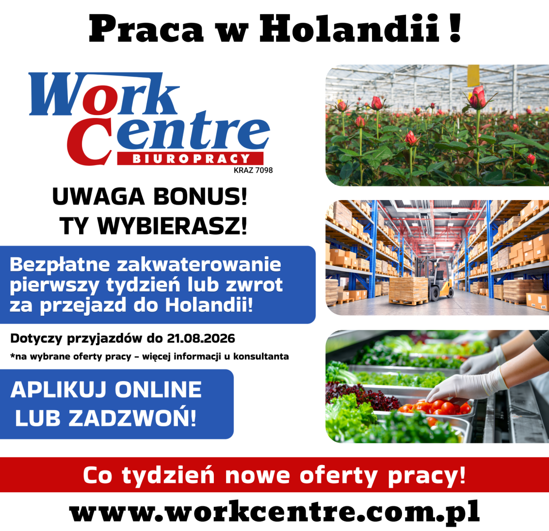 Oferta pracy w Holandii - BONUS do 21.08