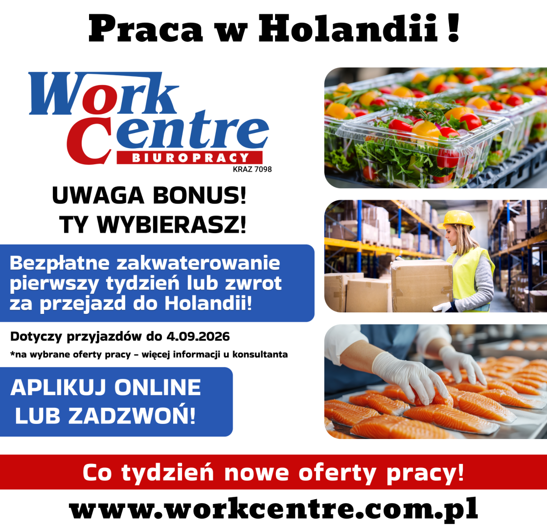 Oferta pracy w Holandii - BONUS do 04.09.2026