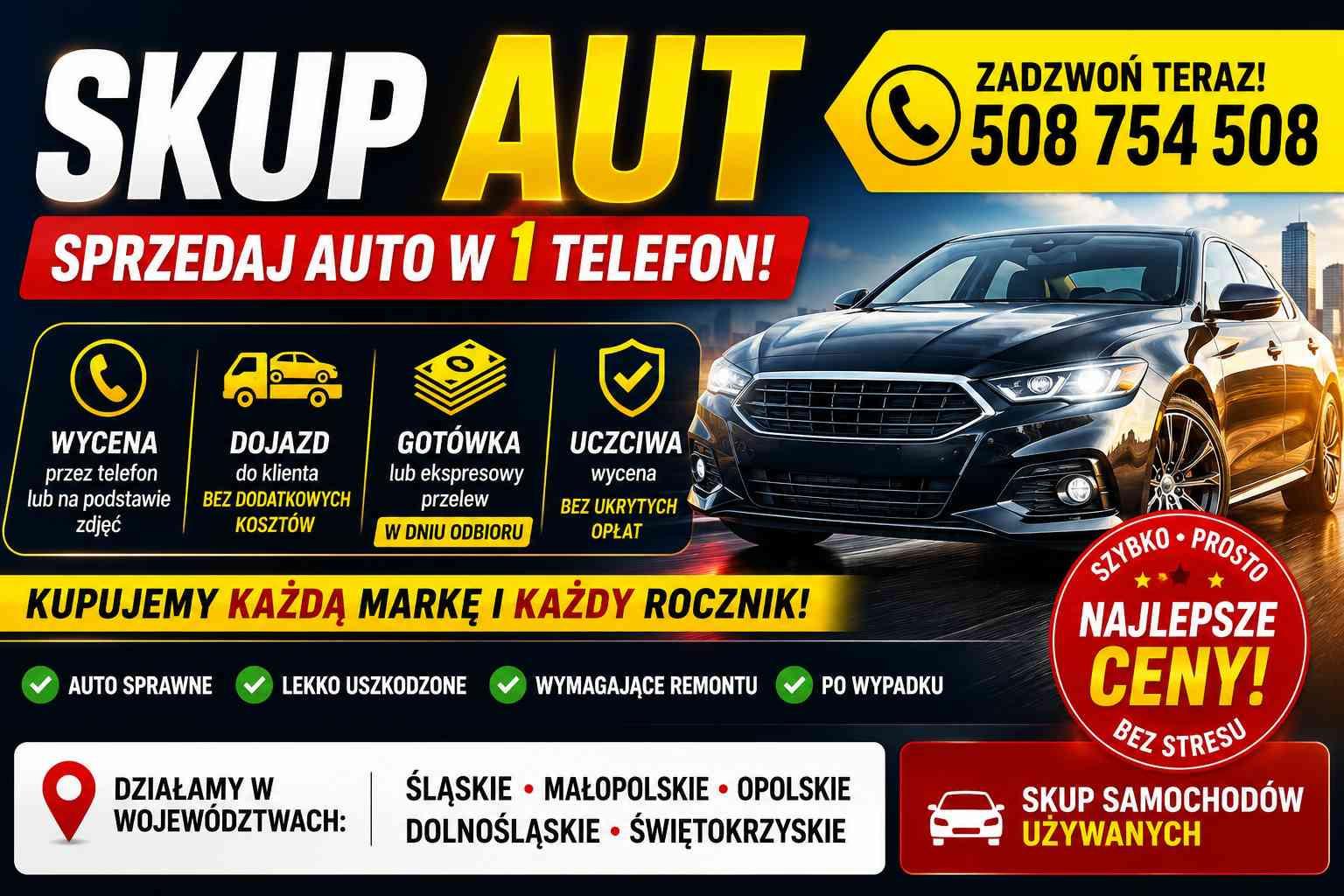 Skup samochodów każdej marki - gotówka od ręki, dojeżdżamy do Ciebie