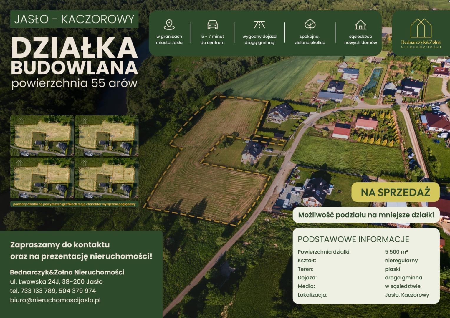 Duża działka 55 ar, Możliwość podziału, Jasło Kaczorowy