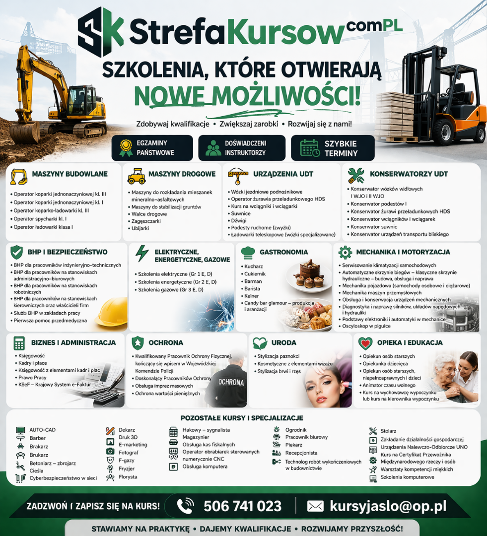 Strefa kursów i szkoleń w Jaśle lipiec -10%