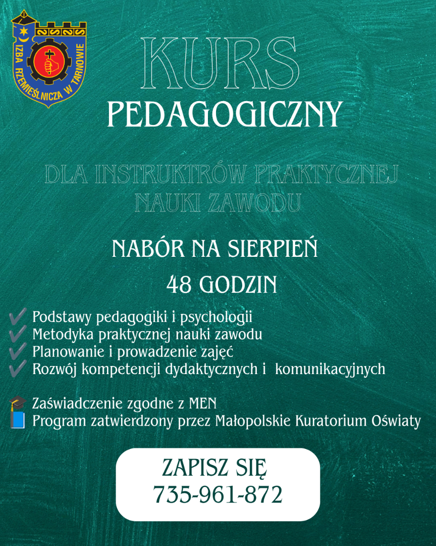 Kurs pedagogiczny dla instruktorów praktycznej nauki zawodu