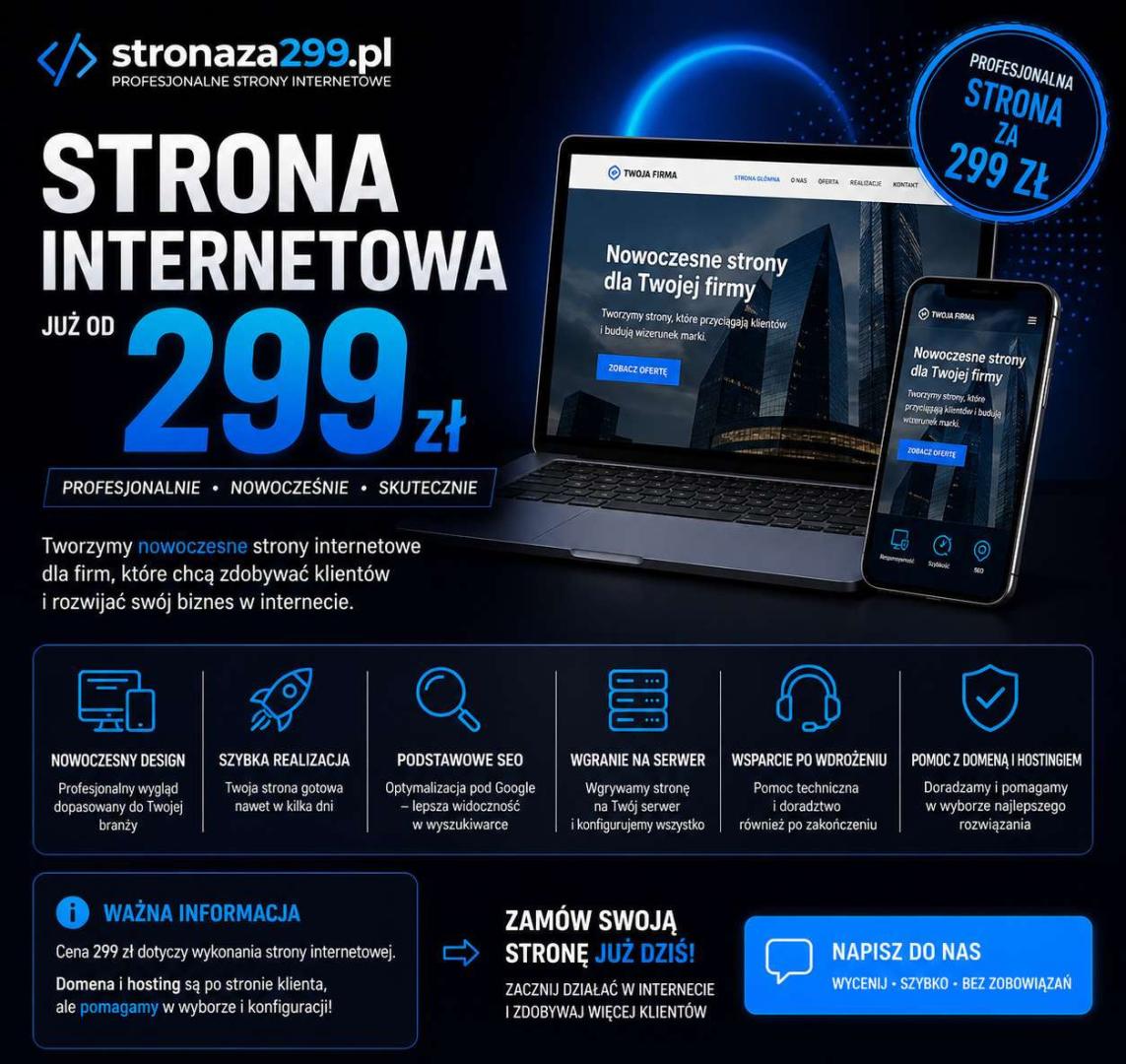 Strona internetowa za 299 zł - gotowa w 24h | Wystawiamy faktury