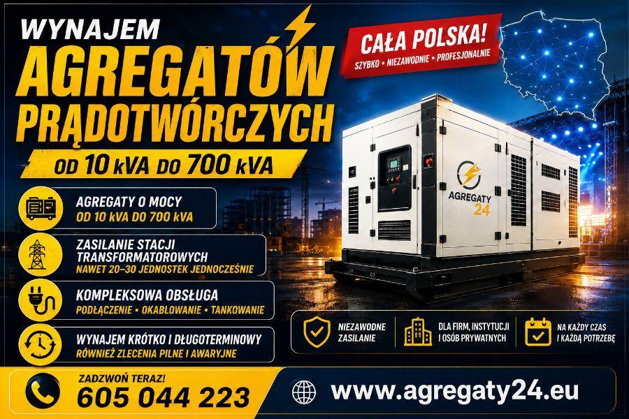 agregaty prądotwórcze do 700 kva  - wynajem - usługi